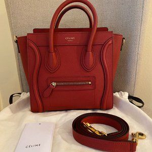 CELINE NANO LUGGAGE RED BAG